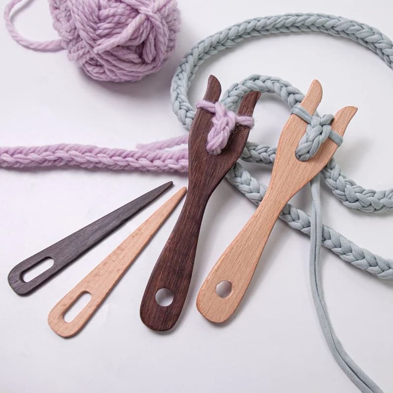 2Pcs Knitting Fork And Eye Needle Kit Wooden Cording Tool Fork Braider Lightweight Knitting Fork Braided Tool