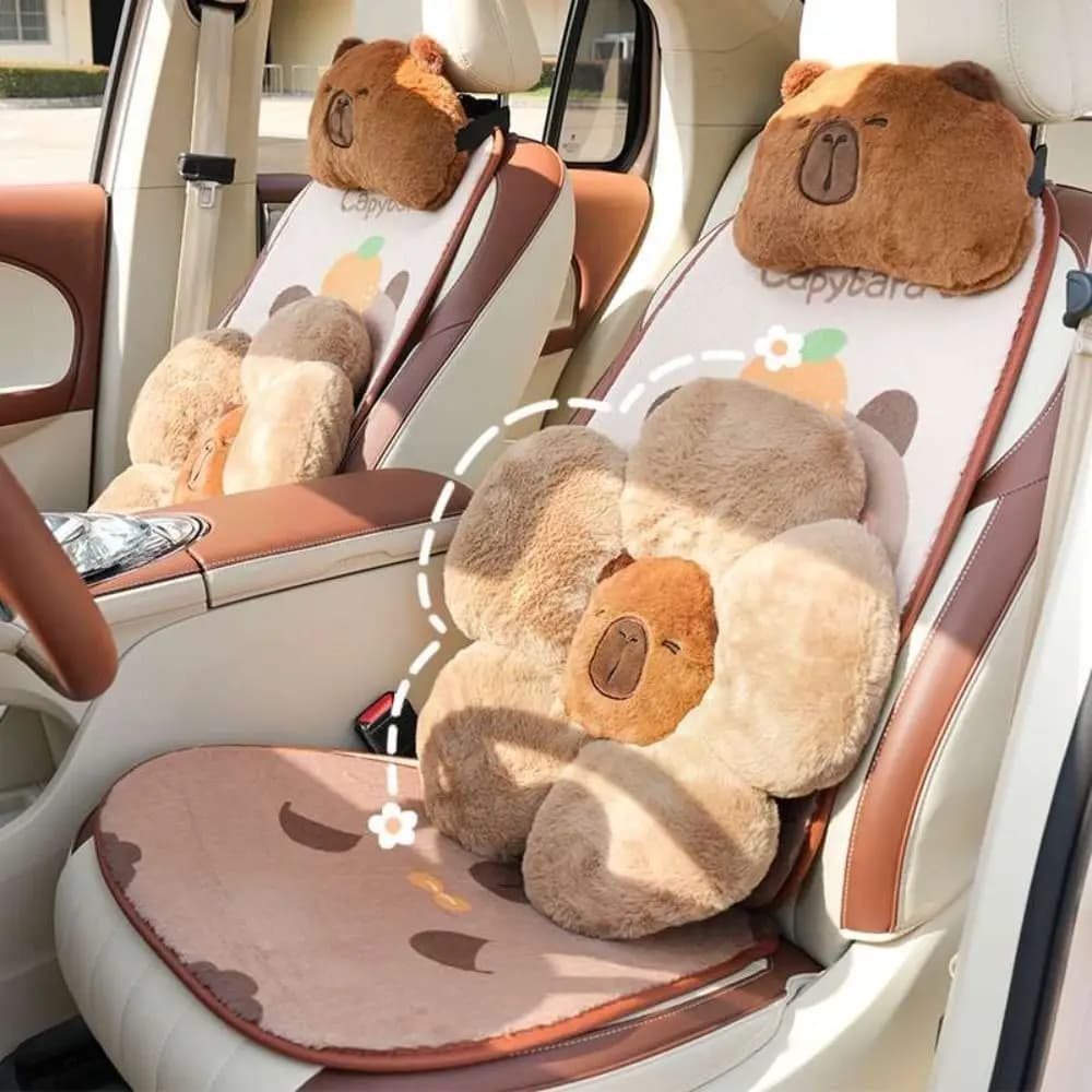 1 pz confortevole cuscino del sedile in peluche Design del fumetto poggiatesta per Auto capibara semplice e carino supporto lombare automatico