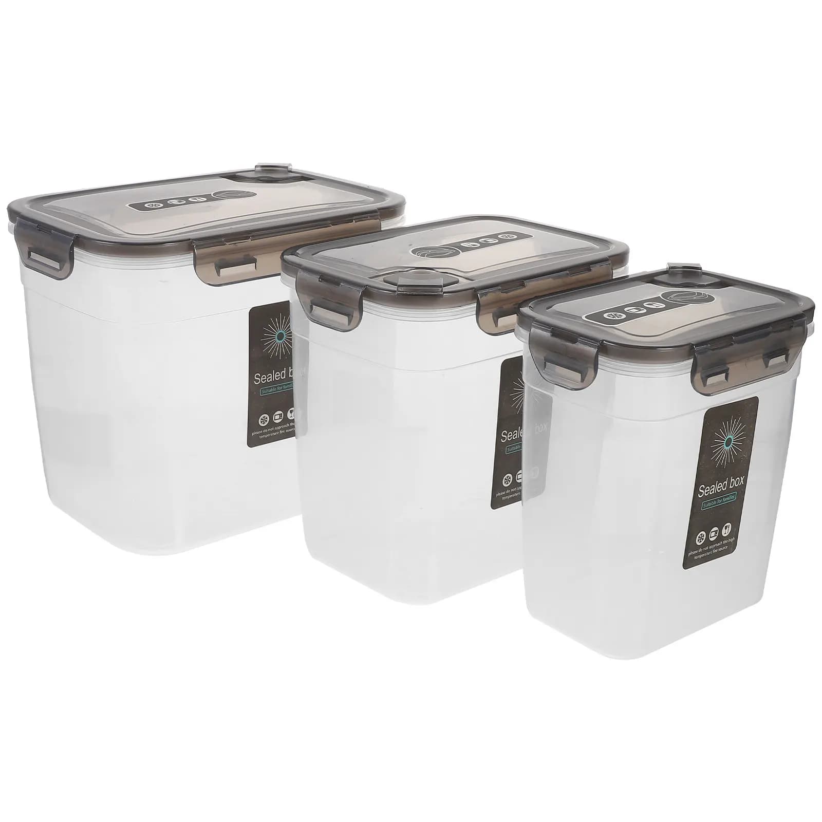 3Pcs Clear Food Storage Box Plastic Airtight Grain Container Reusable Kitchen Storage Organizer Fruit Vegetable Saver Stackable