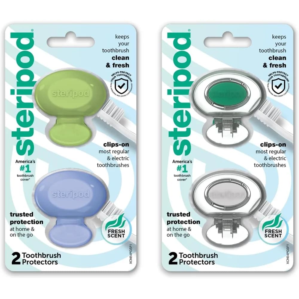 Toothbrush protection with Clips, Keeps the Toothbrush and Clean, Suitable for the Most Manual and Electric Brushes, Blue, Green, Transparent, Pack of 4