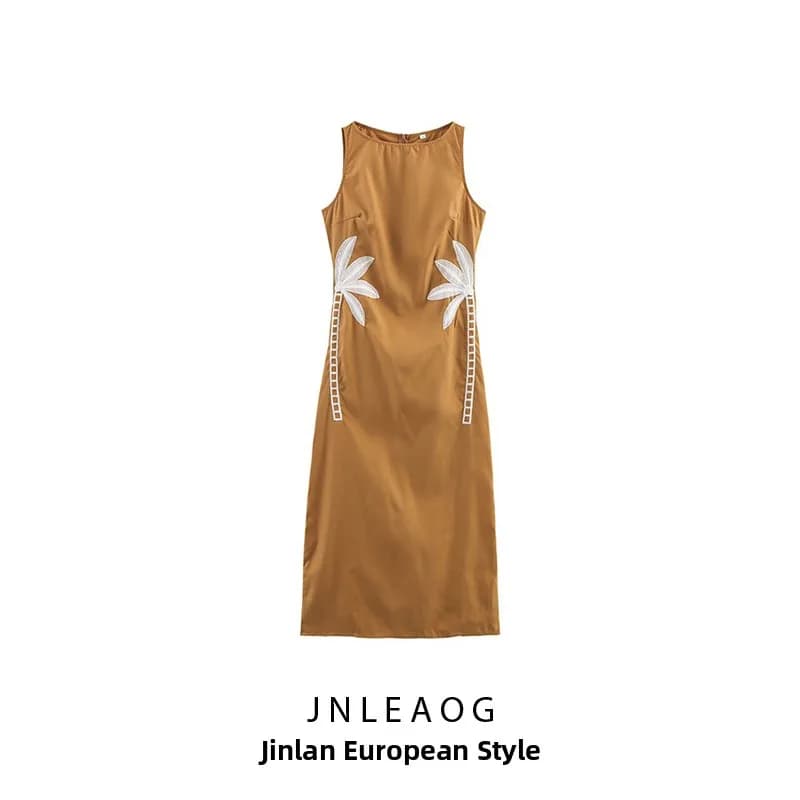 Abito da donna stile vacanza sexy JNLEAOG, nuovo modello autunnale con scollo a V, gonna lunga, vita scoperta, in fibra di poliestere, senza maniche, taglio a H