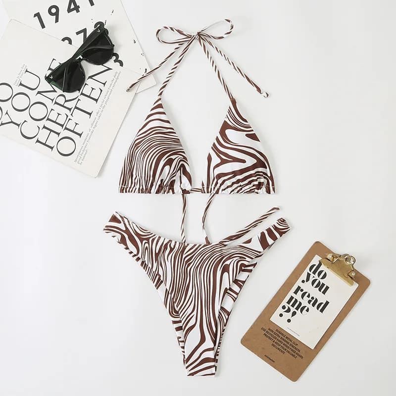 Sexy zebra print micro mini bikini halter string triangolo costumi da bagno perizoma costume da bagno donna biquini bikini set costumi da bagno