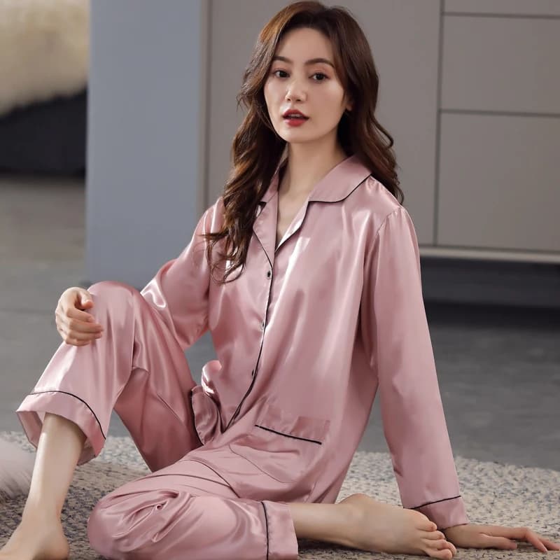 Women's Silk Set Spring and Autumn with Rovesciato and Long Sleeves for Home