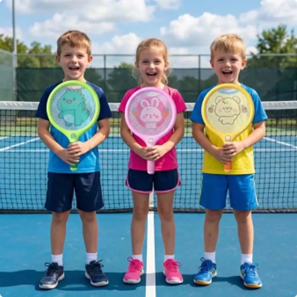 Set da tennis e badminton con impugnatura comoda, racchette in plastica con palline da tennis portatili, facili da impugnare e leggere