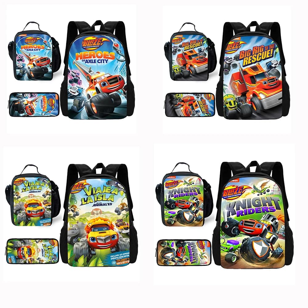 Child School Blaze and the Monster Machines backpack with lunch bags, pencil bags, school bags for boys and girls best gift