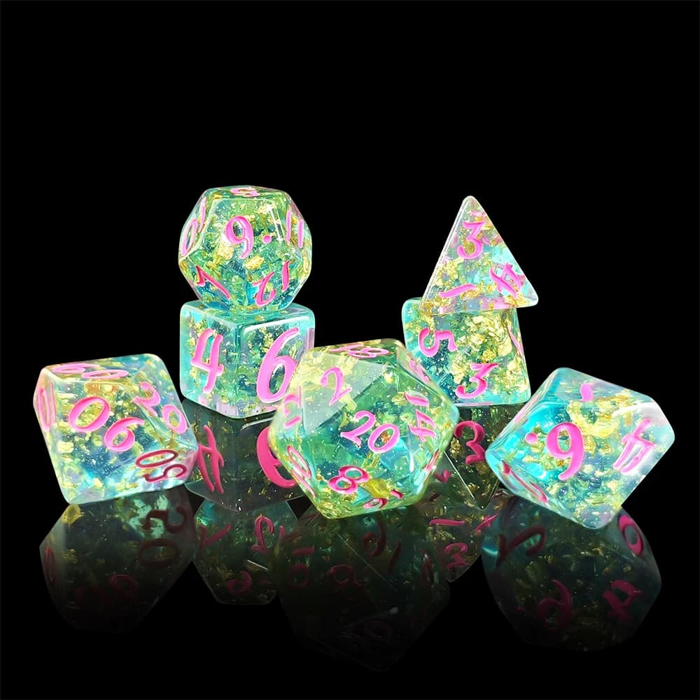 7Pcs/set Shining Foil Inside Resin Dice Set for DND RPG TRPG Dungeons Dragons Board Games Dice Set Entertainment Tabletop Games