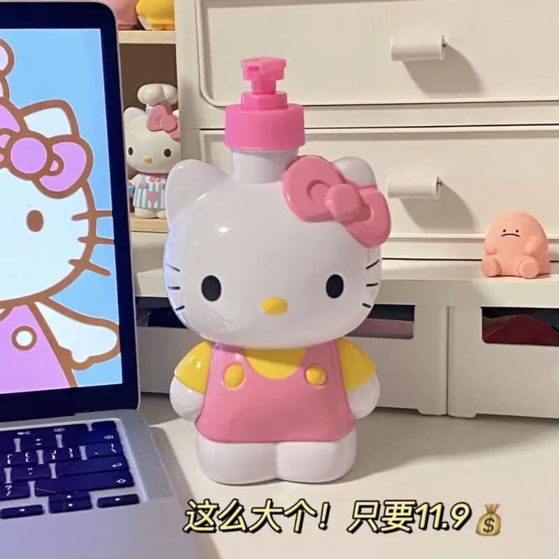 Dispenser Ricaricabile Kawaii Hellokitty con Pompa a Pressione, Design Carino per Lozione, Shampoo, Gel Doccia e Sapone Liquido