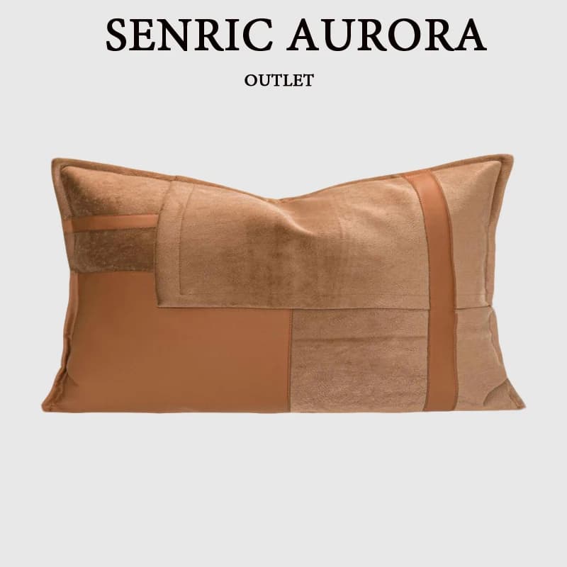 Federa per cuscino lombare di design con giunture in pelle arancione marrone di lusso 30x50 cm per divano letto dell'hotel domestico
