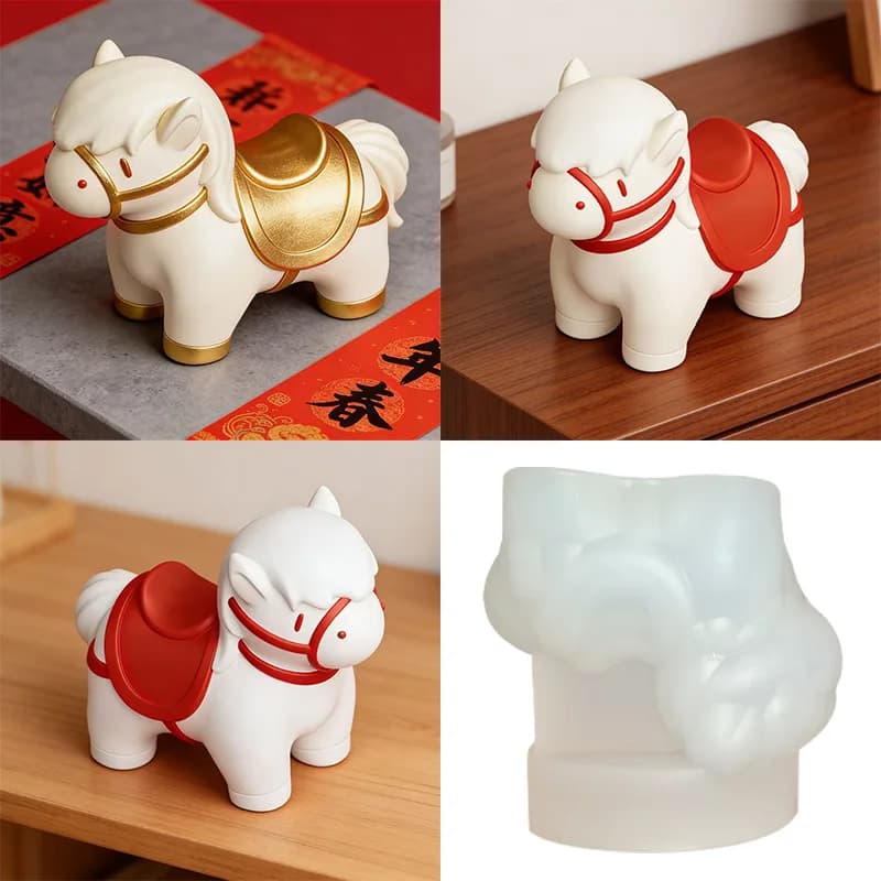 Stampo in Silicone Riutilizzabile per Scultura di Cavallo, per Fai-da-Te, Artigianato in Cemento, Gesso, Resina, Candele, Ornamento da Scrivania Portafortuna