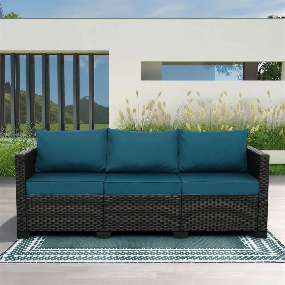 Divano da Esterno a 3 Posti Blu Pavone con Copertura Impermeabile e Cuscini Antiscivolo