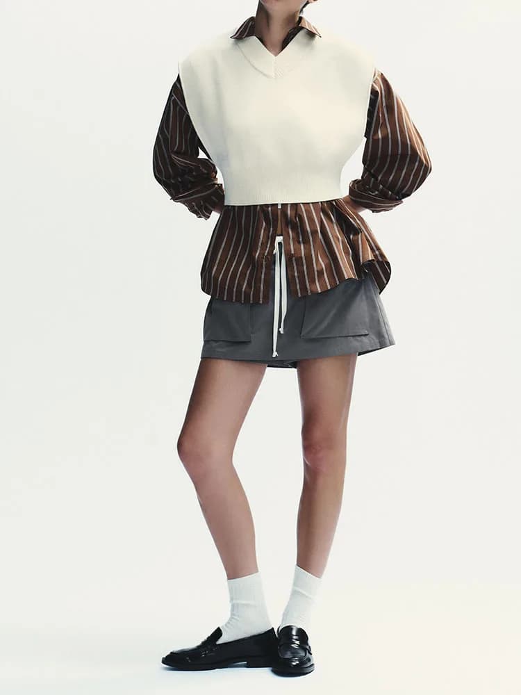 Maglione Lavorato a Maglia da Donna Autunno 2025, Semplice, Versatile, con Scollo a V, Senza Maniche, a Righe, Modello 553625 72