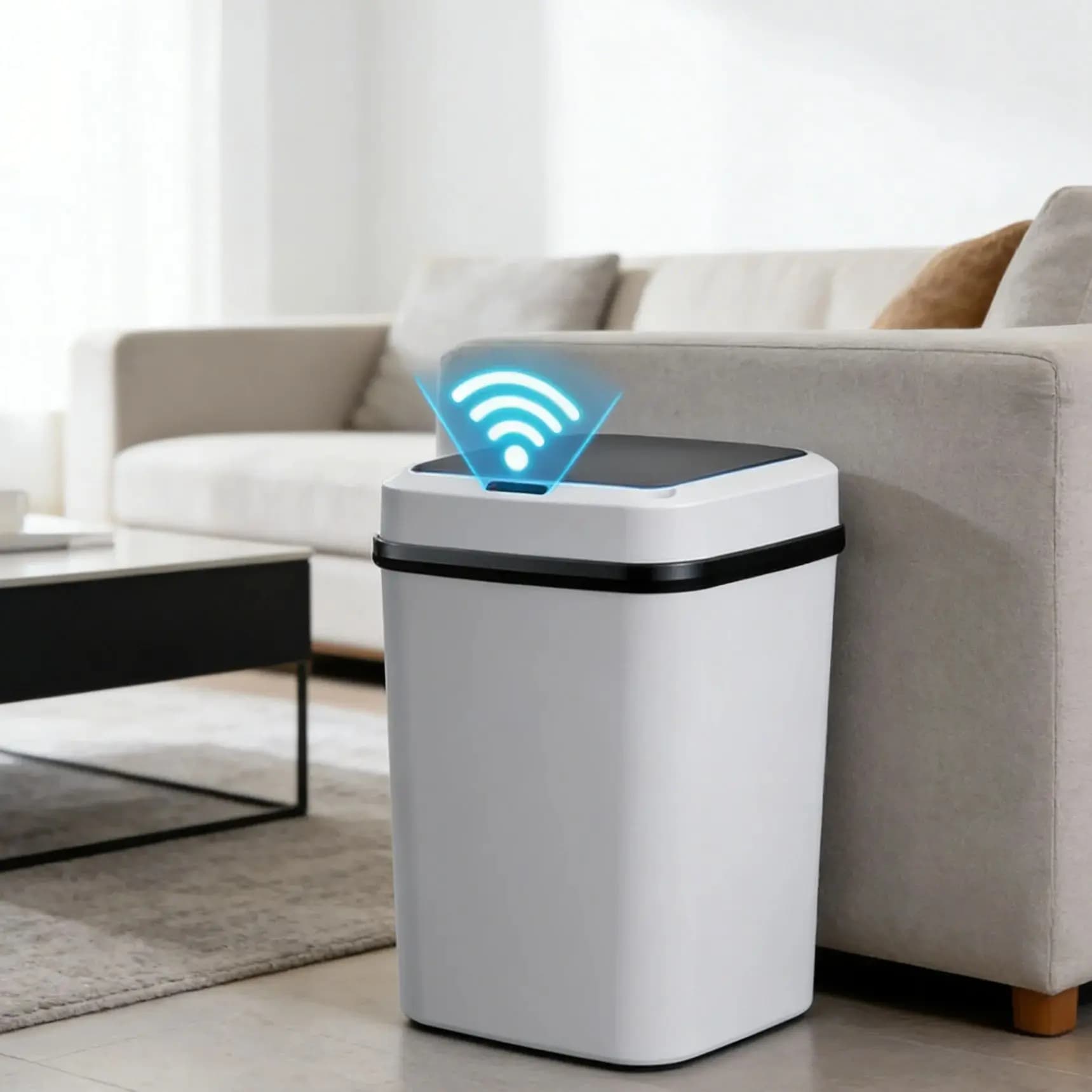 Bidone della spazzatura intelligente, domestico con coperchio, WC a induzione, soggiorno, bagno, coperchio elettrico creativo completamente automatico aperto