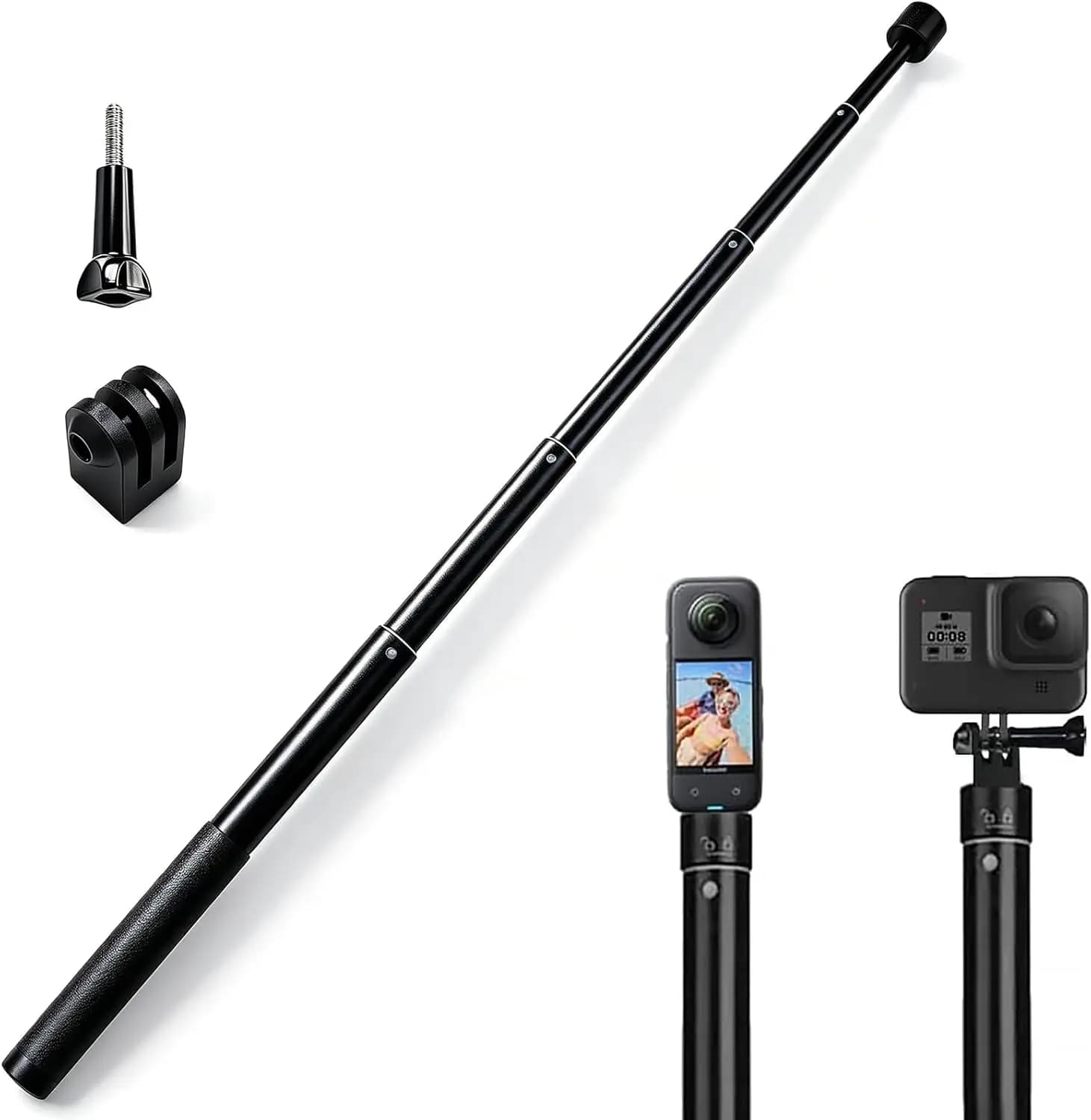 Bastone selfie invisibile da 51,2 pollici per action camera con vite da 1/4 di pollice, asta di prolunga regolabile per GoPro, Insta360, DJI Osmo e altro ancora