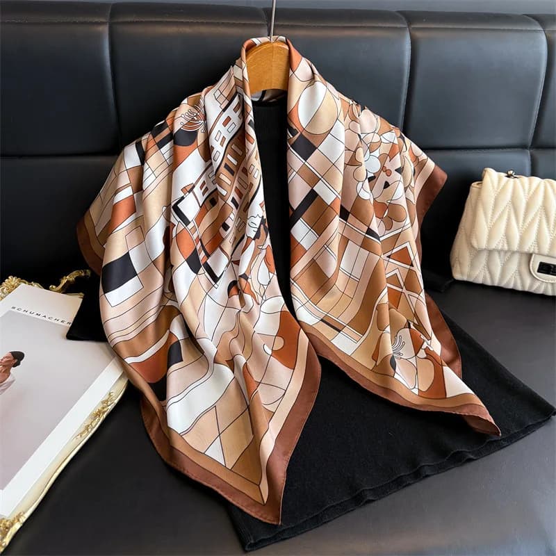 Nuova Sciarpa Quadrata in Seta Twill 2026 per Donna, Bandana Primavera Autunno, Hijab con Stampa a Quadri, Foulard di Lusso, Accessori per Capelli Femminili