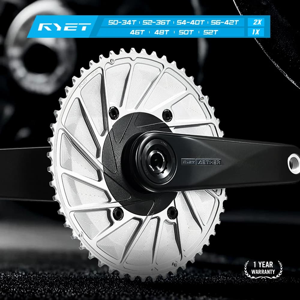 Corona per bici da strada RYET Aero | Dimensioni multiple da 50-34T a 56-42T | 1x e 2x 11/12 Velocità | Leggero per bici da strada e TT