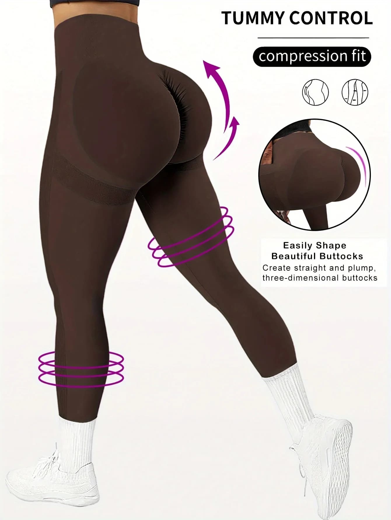 CZGUKE Pantaloni da yoga a vita alta da donna senza cuciture Vita stretta Sollevamento fianchi Leggings sportivi a vita larga attillati elastici in tinta unita