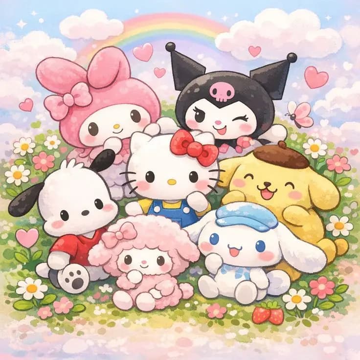 Sanrio Hello Kitty & Friends Cute Garden Scene Diamond Painting Kits Full Square&Round Mosaic Handmade Art Home Decor DIY