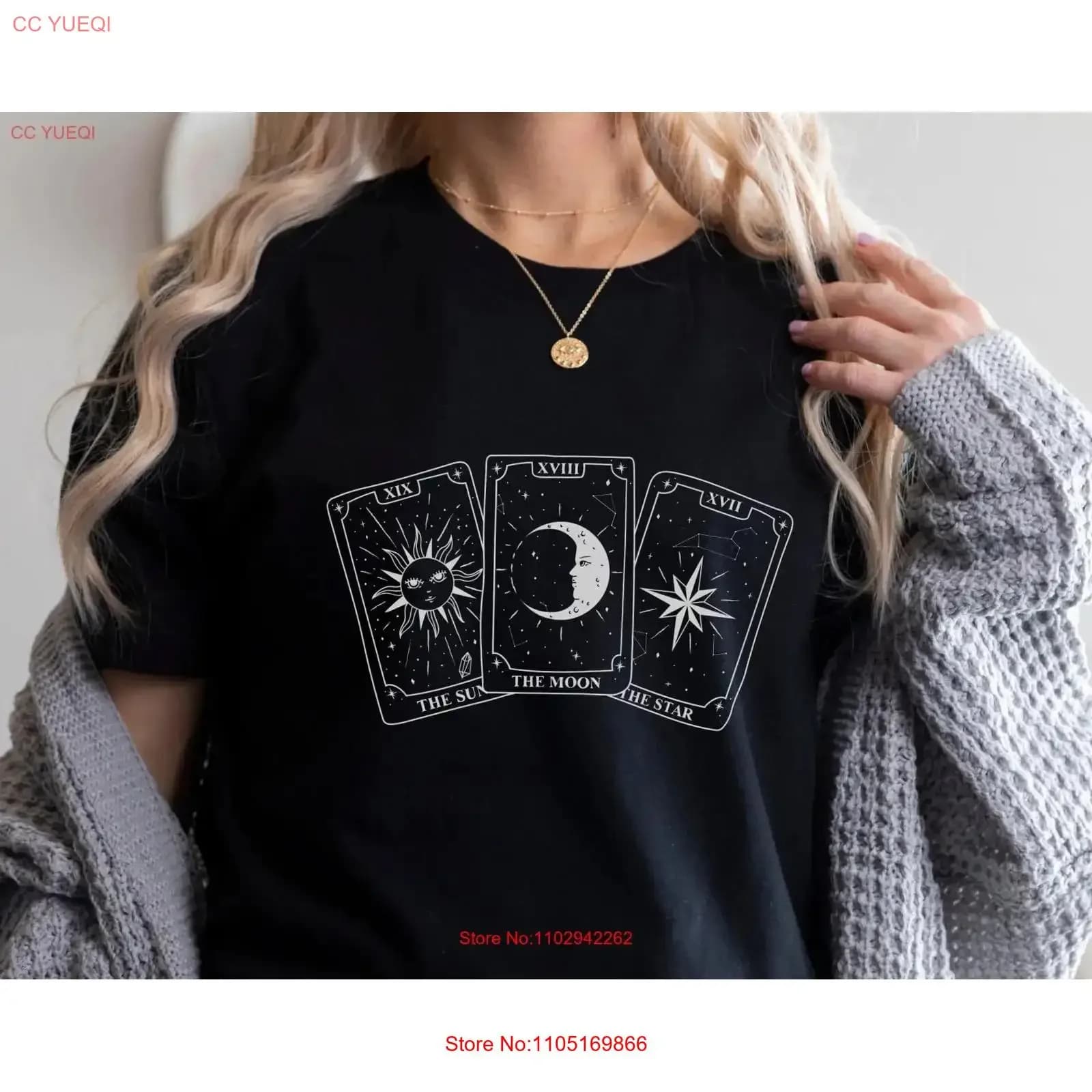 Maglietta della carta dei tarocchi T Indie OcculT Sun luna e stelle tee Ideale boho hippie regalo Abiti estetici Arte mistica vintage Lavato