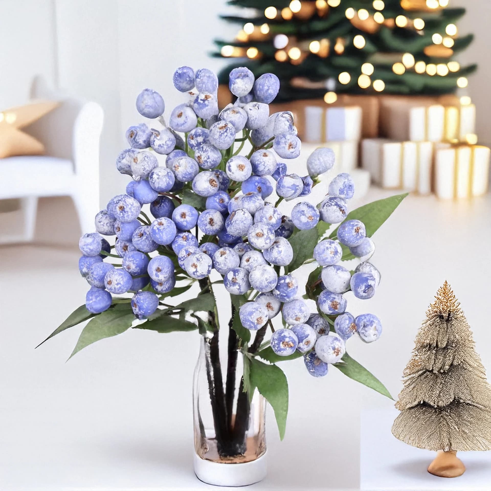 Ramo di mirtillo artificiale da 14,2 pollici Steli di bacche finte Decorazione di Natale Capodanno Pianta finta Decorazione del giardino di casa