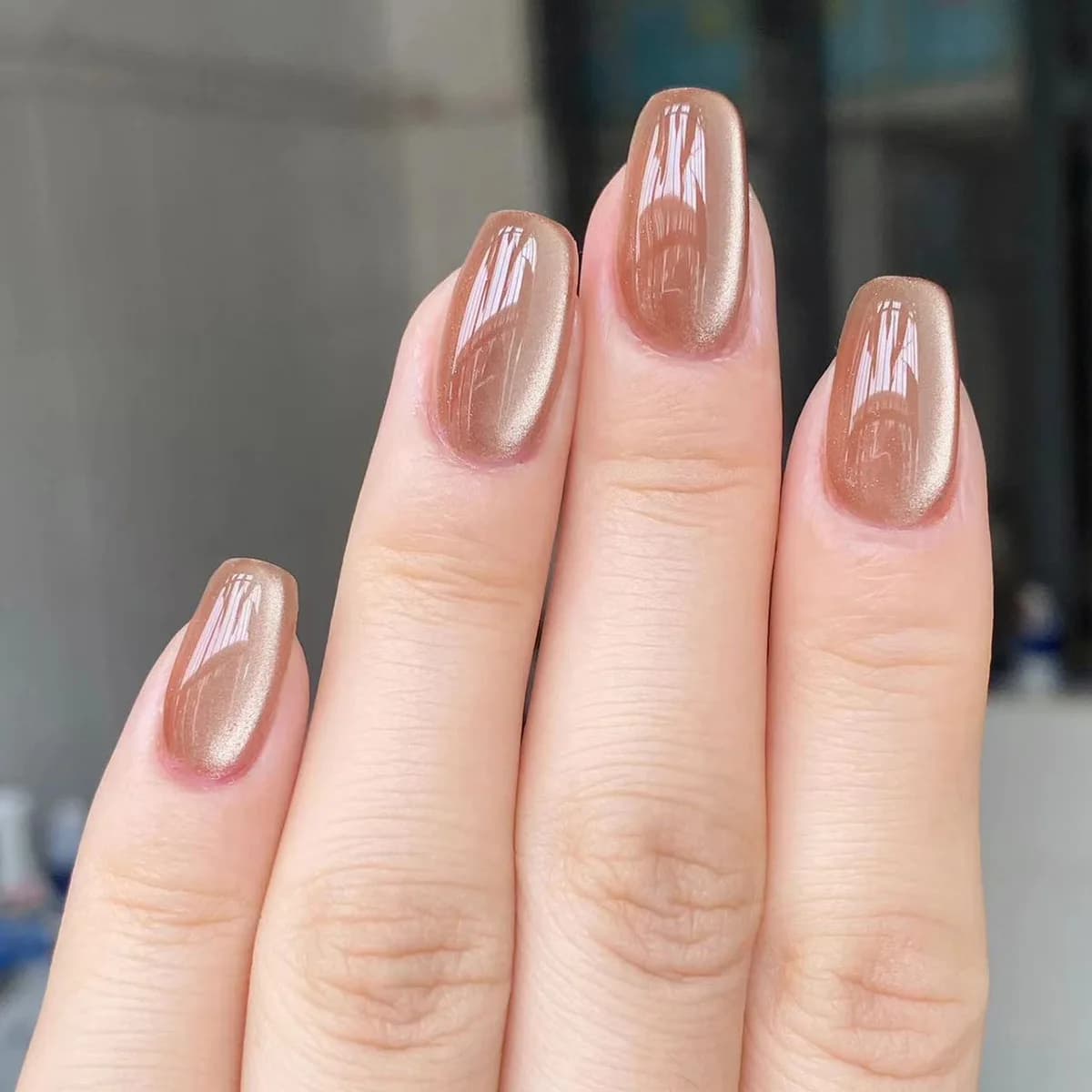 Finte Korean Simplici Effetto Eye of Cat - Finte Nails Square Medium Court Lucide Nude Reusable Removable for Manicure Women