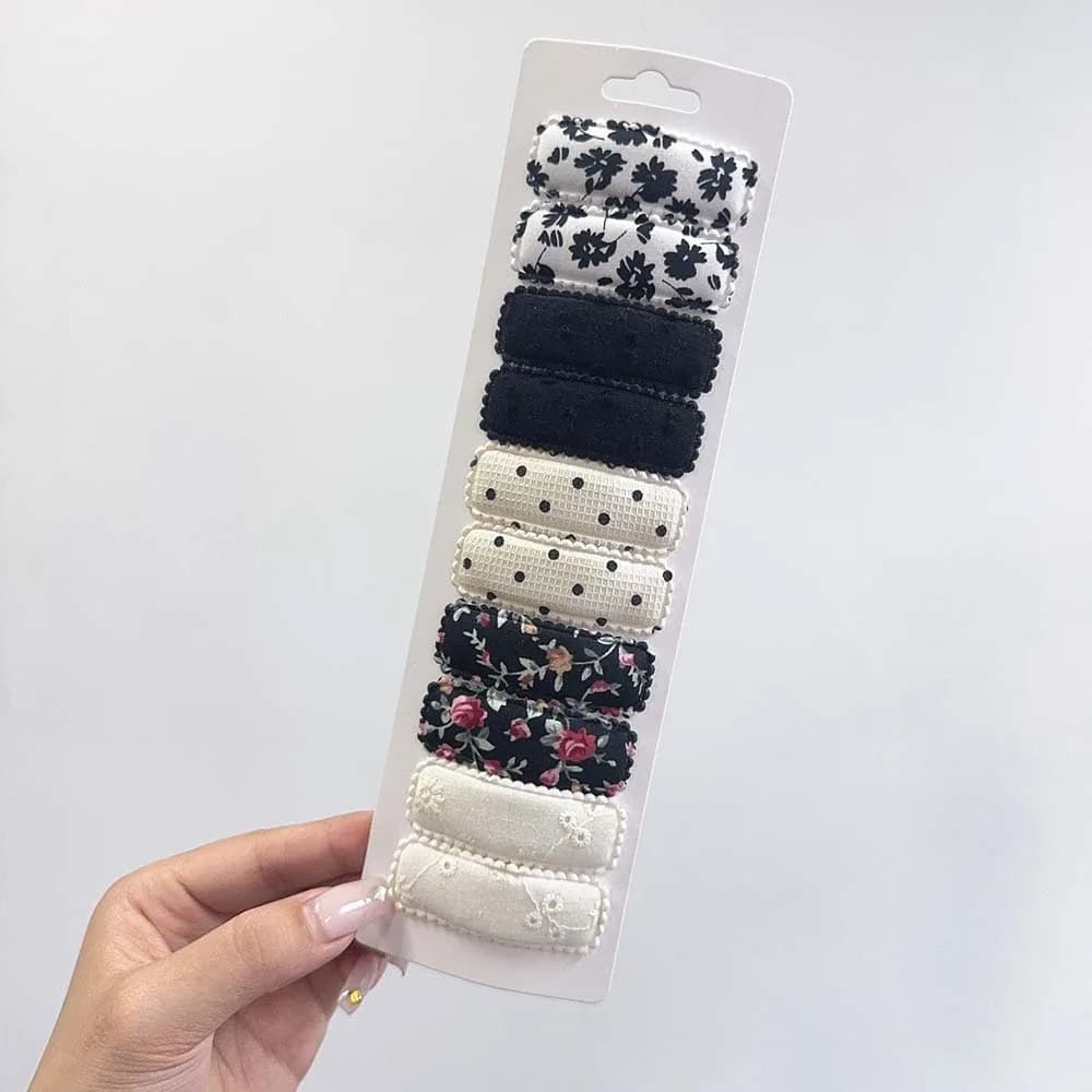 Set di 10 Fermagli per Capelli per Bambini da 5,6 cm, Mollette Quadrate con Stampa Floreale, Fermagli a Scatto in Tessuto di Cotone con Stampa a Pois, Accessori per Capelli da Ragazza