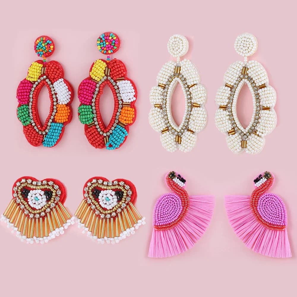 Colorful Bohemian Beaded Earrings for Women Pendant Earrings with handmade tassel with swan