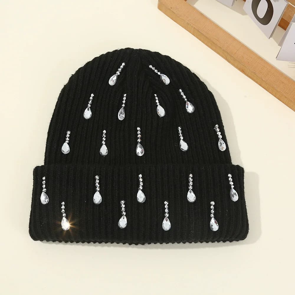 Berretto invernale lavorato a maglia da donna Moda strass Perle Cappelli lavorati a maglia Berretto casual da donna Skullies