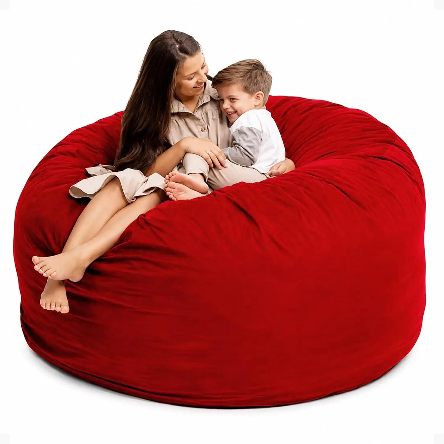 6000 6-Foot Bean Bag Chair, Red Suede Cover – Oversized Foam Lounger, Floor Seat, Small Sofa, or Couch Bed for Living, Custom