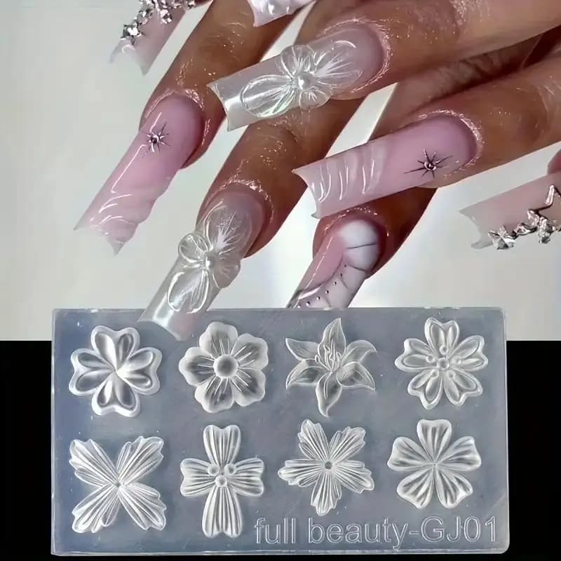 Set di 2 Stampi in Silicone 3D per Unghie a Forma di Fiore, Stampo Trasparente a Cinque Petali per Decorazione Unghie Fai-da-Te, Strumenti per Manicure