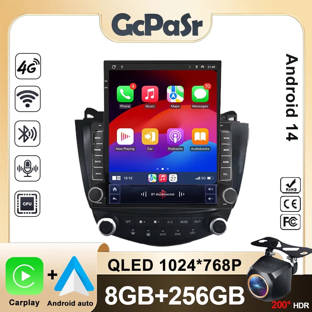 Android 14 Multimedia Stereo di Navigazione GPS Autoradio Schermo Per Honda Accord 7 2003 - 2007 Lettore Radio Auto Carplay 5G DVD BT