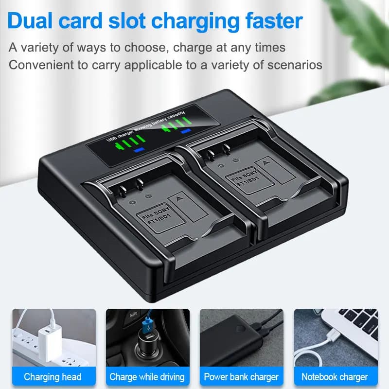 HQIX for Sony DSC-P200 P100R P100S P100LJ P100L P120 P150 P100PP P100 T30 T50 F88 V3 Camera NP-FR1 Battery Dual Charger