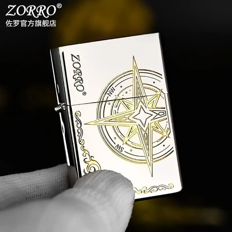 ZORRO Kerosen Accendino antivento Regalo creativo da uomo di alta bellezza Bussola d'amore in nichel bianco