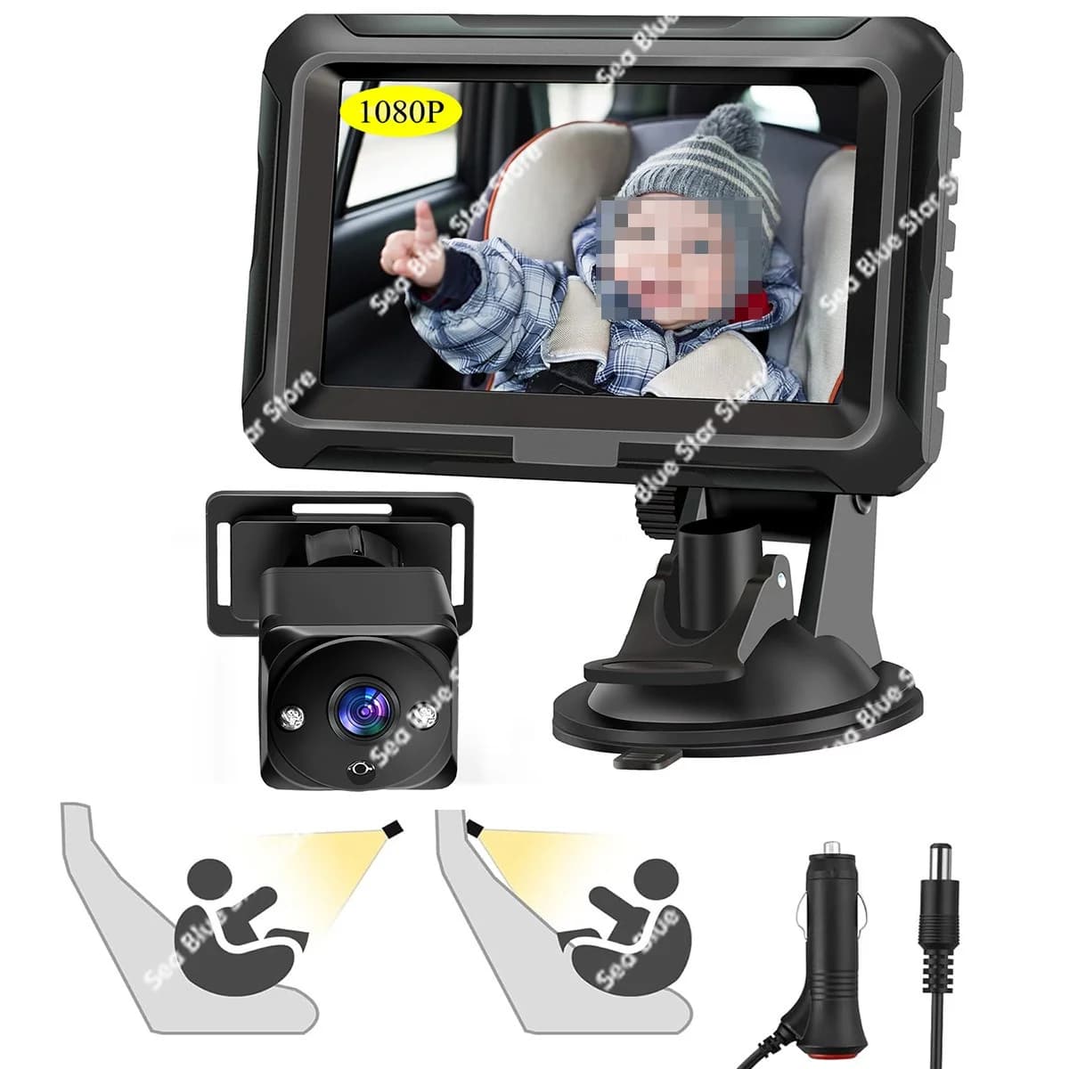 Nuovo Monitor per Auto e Bambini da 4,3 Pollici con Visione Notturna 1080P per Uso Transfrontaliero