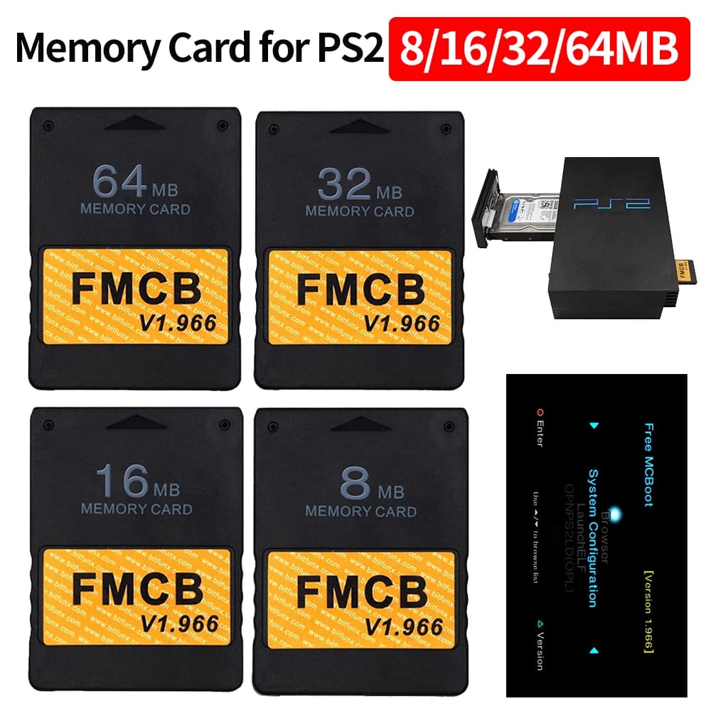 Scheda di memoria gratuita McBoot v1.966 8MB/16MB/32MB/64MB Consolas scheda estesa per Sony PS2 Playstation FMCB Game Saver