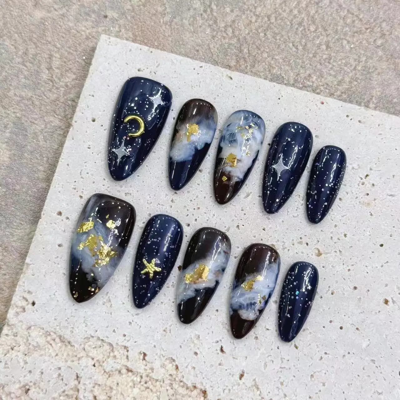 10pc Graffiti fatti a mano premere sulle unghie Medium Halo Dyeing Star unghie finte dolce fresco unghie finte indossabili Ballerina Nail Art Tips