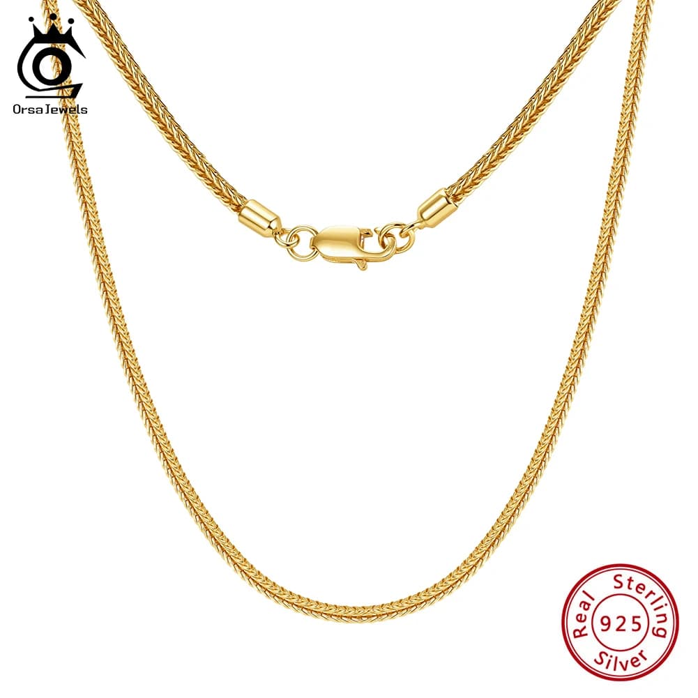 ORSA JEWELS 925 Sterling Silver 1.8MM Braided Fox Tail Chain Daily Weave Fox Tail Chopin Chain Sweater Unisex Fine Jewelry SC93