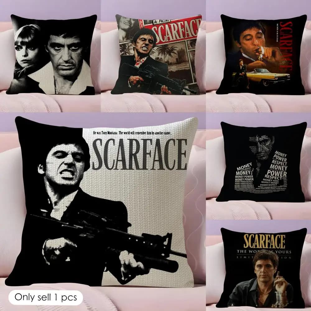 S-Scarface Movie Cushion Cover Summer Coolness Linen Fabric Double-Sided Printing Pillow Case Sofa Home Decor Gift