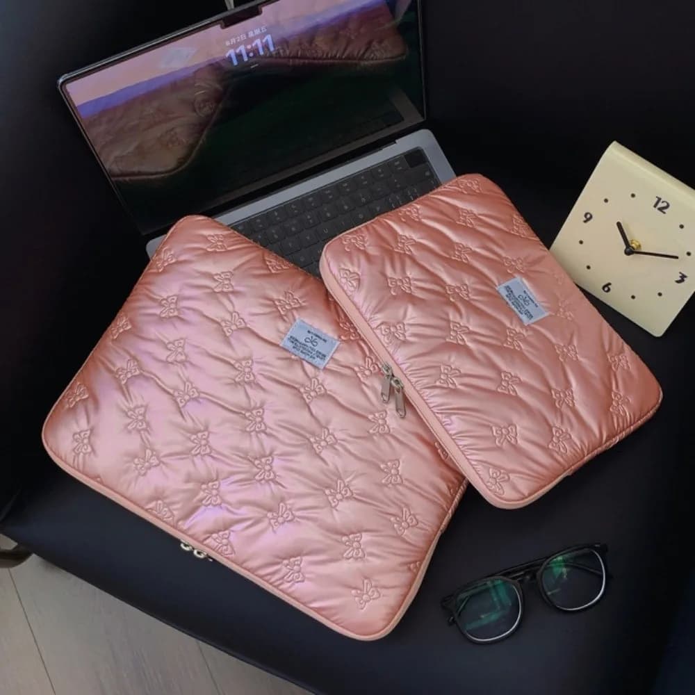 Borsa per Laptop Lucida con Fiocco Cartoon, Custodia Portatile Antiurto per Tablet, Borsa Kawaii Impermeabile per Computer da Ragazza/Donna