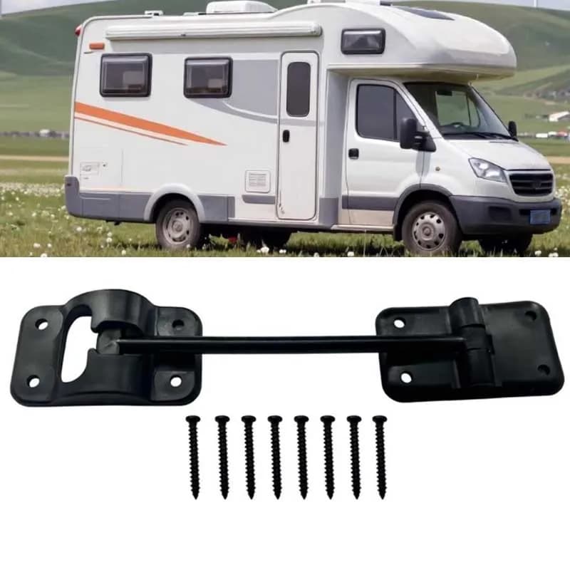 Set di 1 Gancio e Fermaglio per Porta Esterna RV - Chiusura a T con Viti Resistenti per un Fissaggio Sicuro della Porta, Nero
