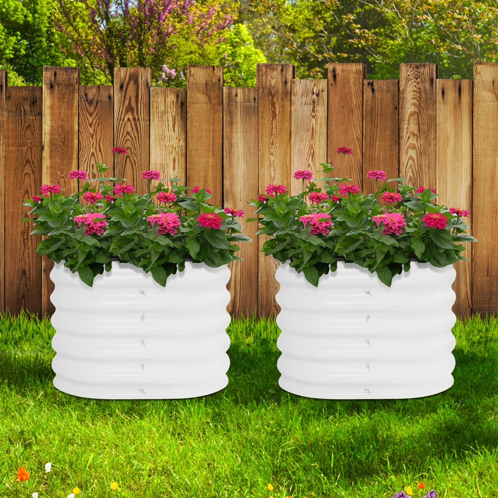 Letto da giardino rialzato rotondo in metallo da 2 pezzi Scatole da fioriera rialzate da giardino esterno Kit letto da fiori sollevato in acciaio per giardinaggio per verdure