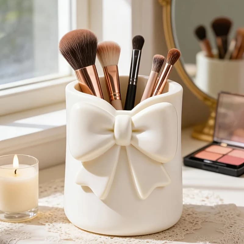 1/2 Piece Set 3D Bowknot Countertop Storage Bucket Pen Holder Makeup Organizer Lip Gloss Eyebrow Pencil Lipstick Makeup Brush Holder, Stylish and Luxurious, Simple Home Supplies
