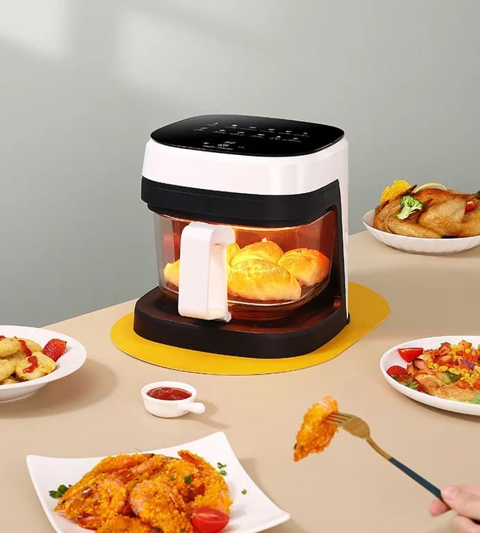 Friggitrice ad Aria 220V NUOVO DESIGN 1400W 8.5L Formato Famiglia con Interno in Vetro Borosilicato, Finestra Visibile e Display Digitale Touch Screen