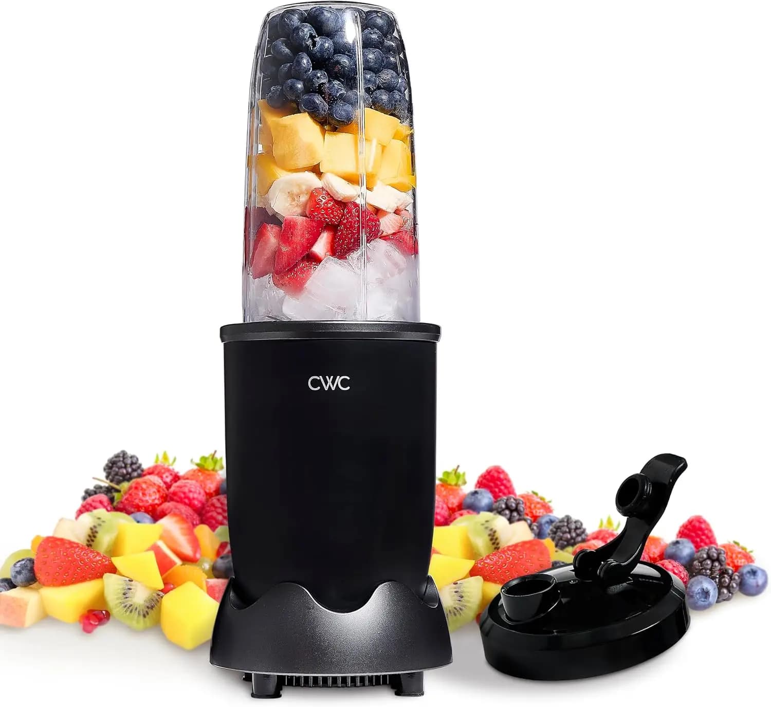 600 W personal blender, 24 ounces without BPA, ice squeezer blades, easy to clean, anti-slip base, black