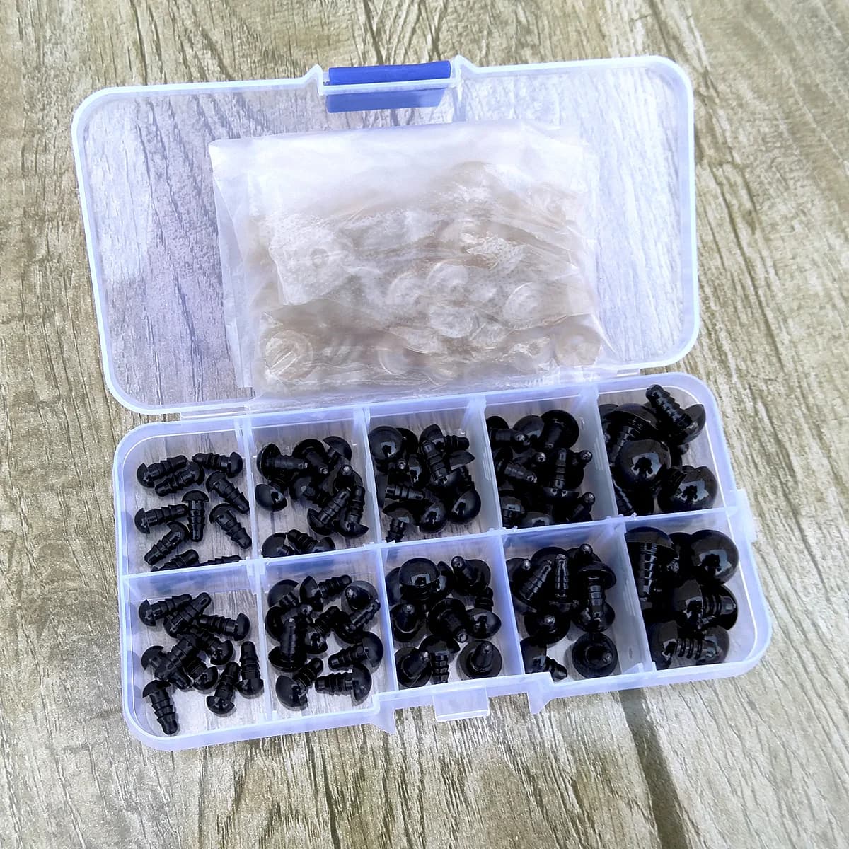 100 pezzi occhi di sicurezza in plastica nera per giocattoli Amigurumi kit fai da te artigianato TeddyBear giocattolo morbido occhio 6mm 8mm 12mm occhi giocattolo accessori bambola