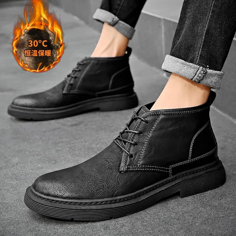 Handmade wide boots | Hidden elastic warm burnt leather | men's shoes Premium Comfort for wide feet