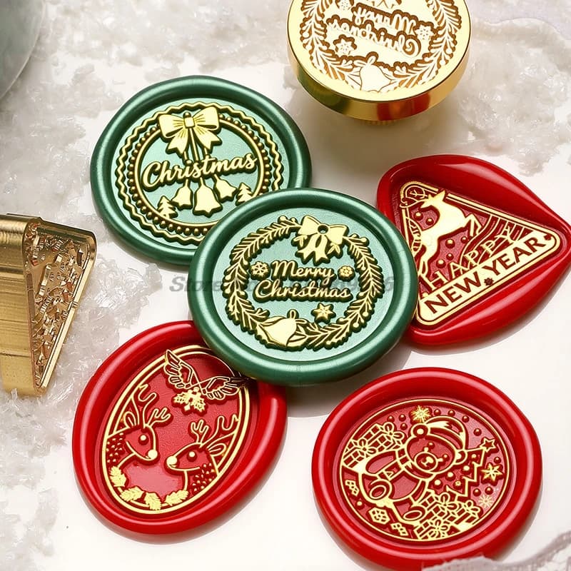 2025 New Christmas Wax Seal Stamp Solid Brass Head with 3D Embossed Tree Design for Holiday Gift Wrapping Cards Decorations