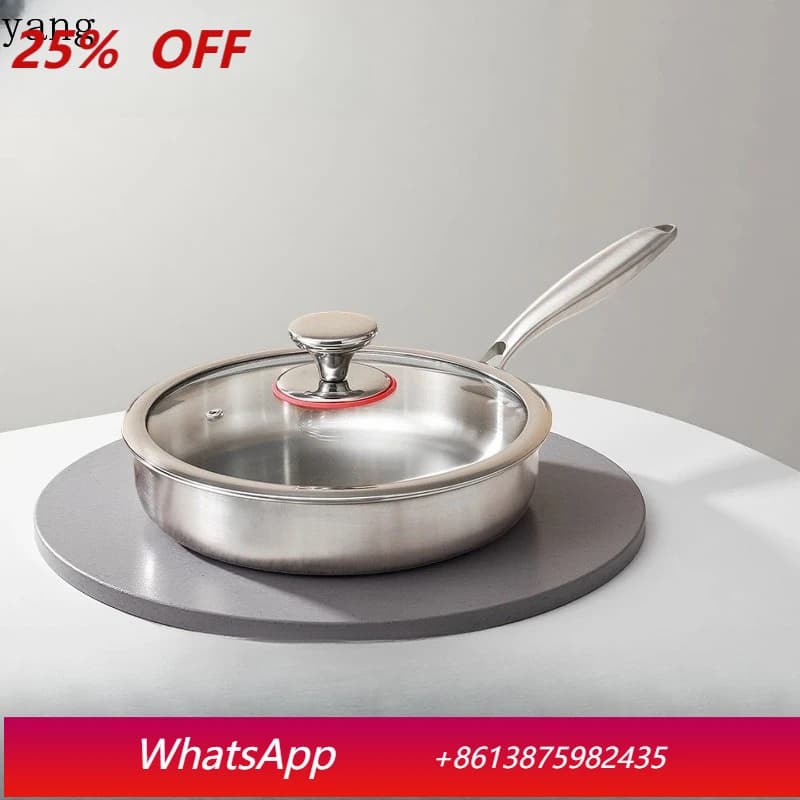 Three-layer LH stainless steel Wok with flat bottom, steak pan, suitable for induction and gas hob.