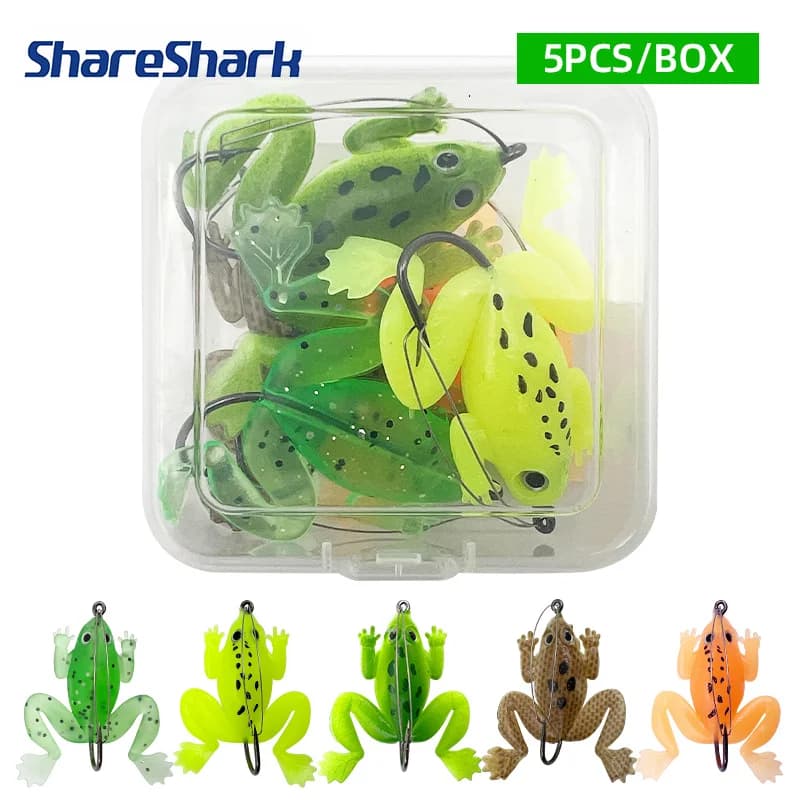 ShareShark 5 pcs/boxes Soft Artificial Rana-shaped baits in Silicone with Love Single for Bass Fishing - Fishing Equipment