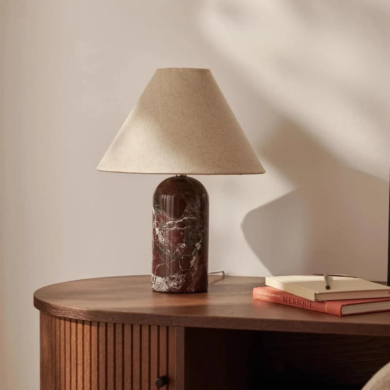 Danimarca Lampade da tavolo cilindriche in marmo Paralume in tessuto conico Soggiorno moderno Camera da letto Ristorante Studio Atmosfera Luci da scrivania