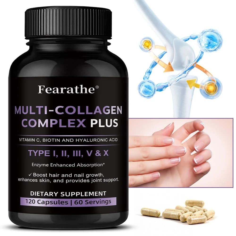 Multi Collagen Capsules with Collagen I/II/III/V/X, Hyaluronic Acid & Vitamin C, Supports Skin Hair Nail Joint & Bone Health